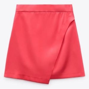 ZARA hot pink satin effect wrap skirt size XS